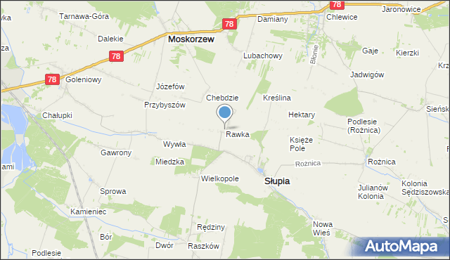 mapa Rawka, Rawka gmina Słupia na mapie Targeo