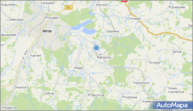 mapa Rębiszów, Rębiszów na mapie Targeo