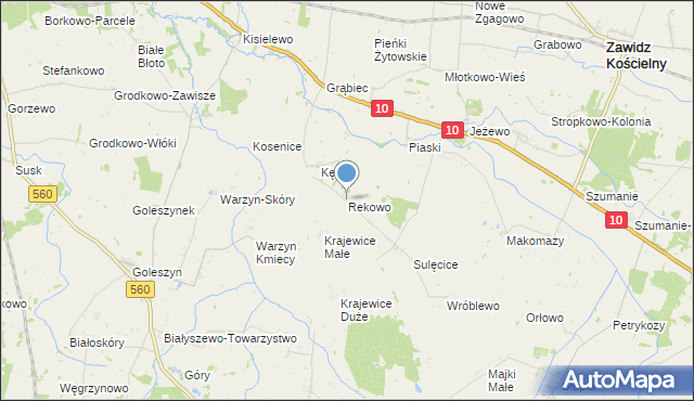 mapa Rekowo, Rekowo gmina Zawidz na mapie Targeo