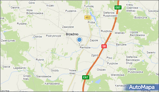 mapa Rembów, Rembów gmina Brzeźnio na mapie Targeo