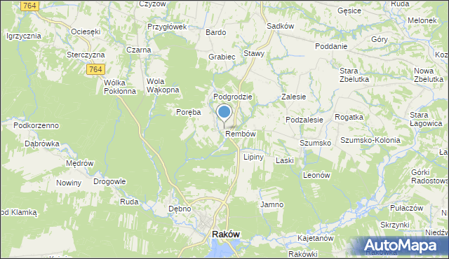 mapa Rembów, Rembów gmina Raków na mapie Targeo
