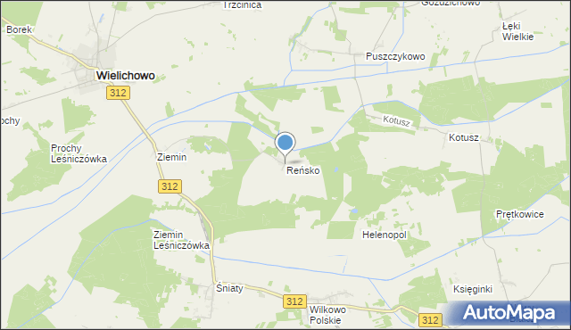 mapa Reńsko, Reńsko gmina Wielichowo na mapie Targeo