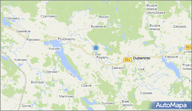 mapa Rogajny, Rogajny gmina Dubeninki na mapie Targeo