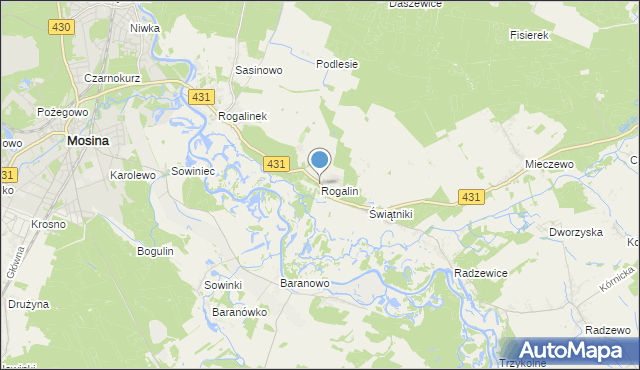 mapa Rogalin, Rogalin gmina Mosina na mapie Targeo