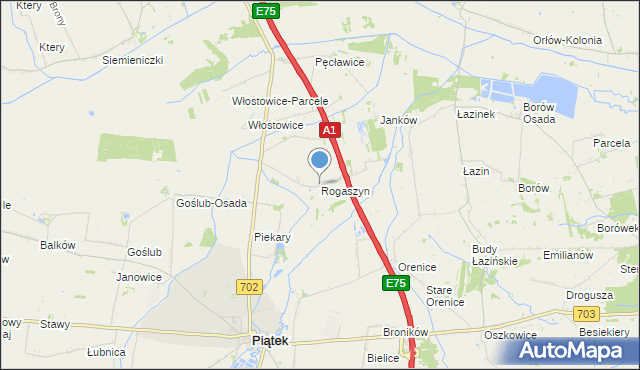 mapa Rogaszyn, Rogaszyn gmina Piątek na mapie Targeo