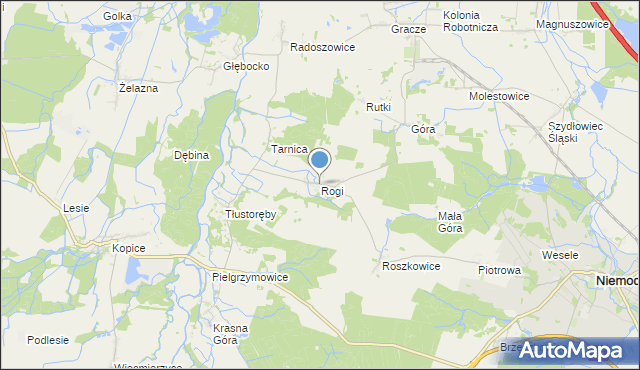 mapa Rogi, Rogi gmina Niemodlin na mapie Targeo