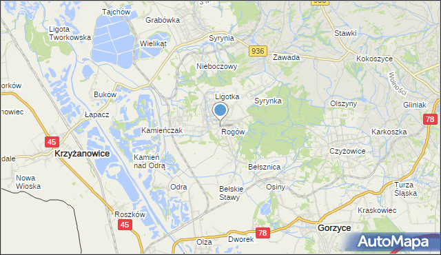 mapa Rogów, Rogów gmina Gorzyce na mapie Targeo