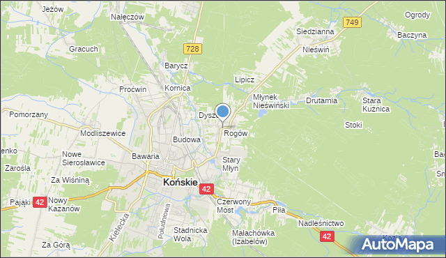 mapa Rogów, Rogów gmina Końskie na mapie Targeo