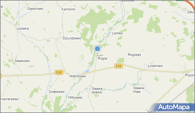 mapa Rogóż, Rogóż gmina Kozłowo na mapie Targeo