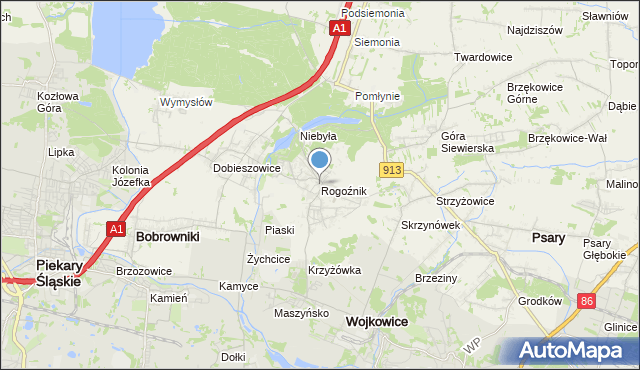 mapa Rogoźnik, Rogoźnik gmina Bobrowniki na mapie Targeo
