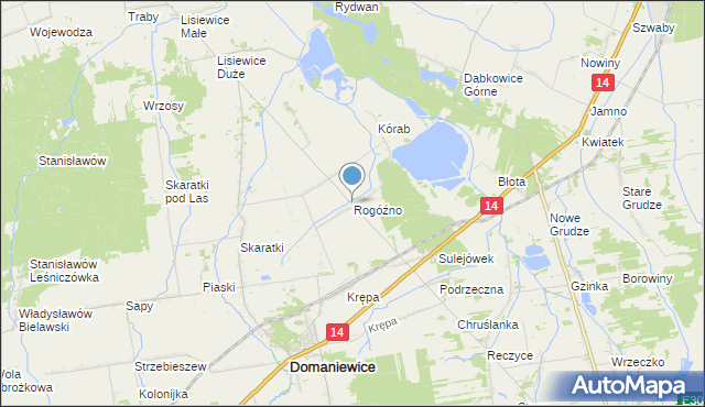 mapa Rogóźno, Rogóźno gmina Domaniewice na mapie Targeo