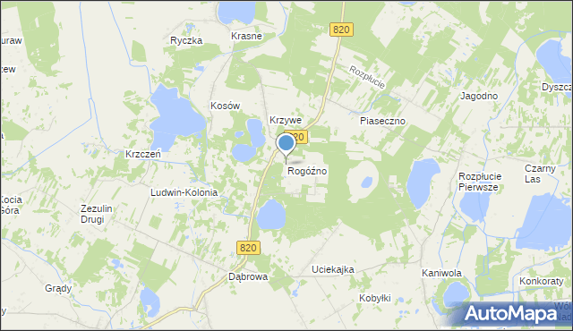 mapa Rogóźno, Rogóźno gmina Ludwin na mapie Targeo