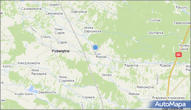 mapa Rojków, Rojków gmina Poświętne na mapie Targeo