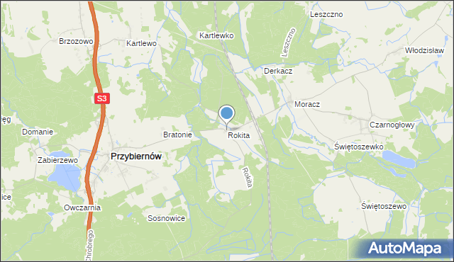 mapa Rokita, Rokita gmina Przybiernów na mapie Targeo