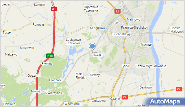 mapa Rokitki, Rokitki gmina Tczew na mapie Targeo