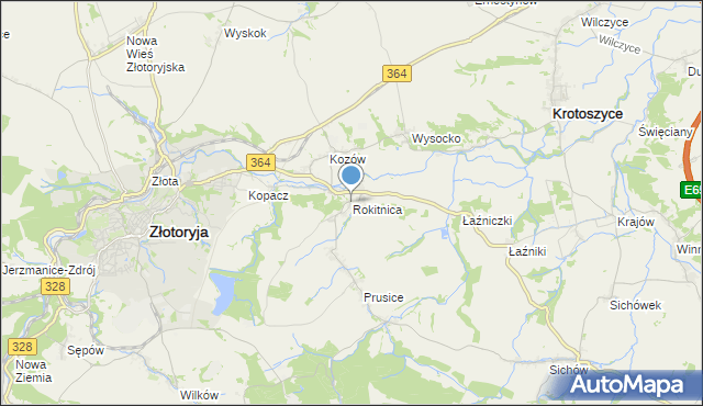 mapa Rokitnica, Rokitnica gmina Złotoryja na mapie Targeo
