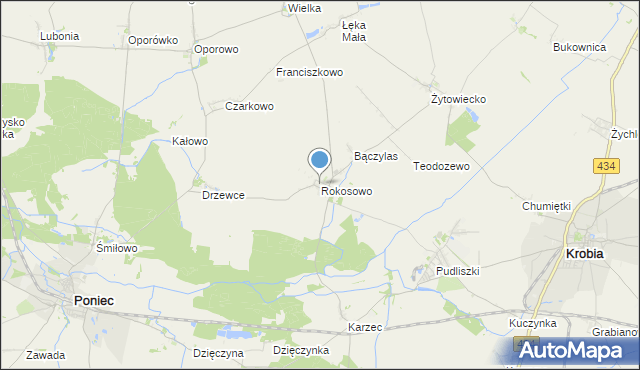 mapa Rokosowo, Rokosowo gmina Poniec na mapie Targeo