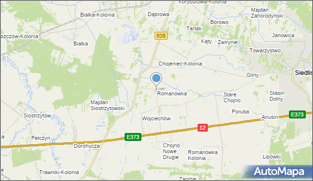 mapa Romanówka, Romanówka gmina Siedliszcze na mapie Targeo