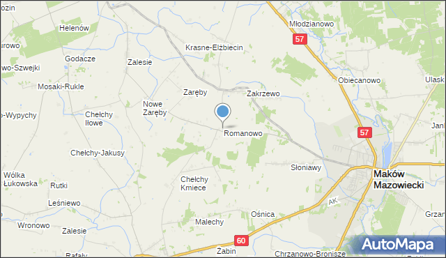 mapa Romanowo, Romanowo gmina Karniewo na mapie Targeo