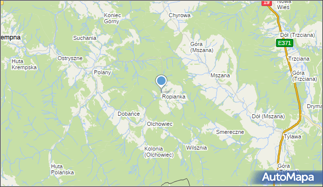 mapa Ropianka, Ropianka na mapie Targeo