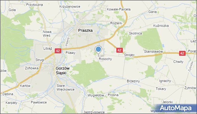 mapa Rosochy, Rosochy gmina Praszka na mapie Targeo