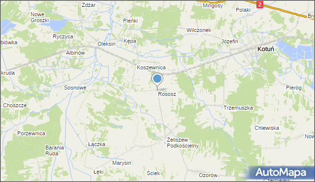 mapa Rososz, Rososz gmina Kotuń na mapie Targeo
