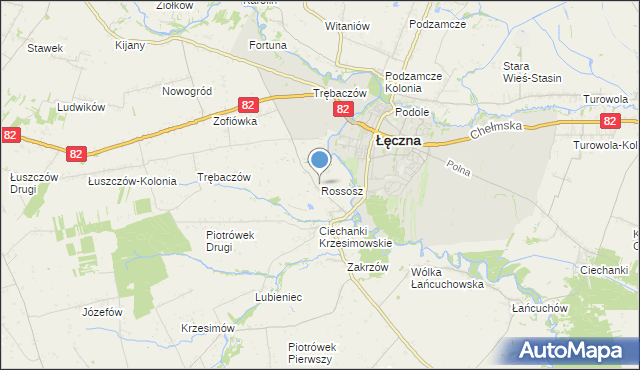 mapa Rossosz, Rossosz gmina Łęczna na mapie Targeo