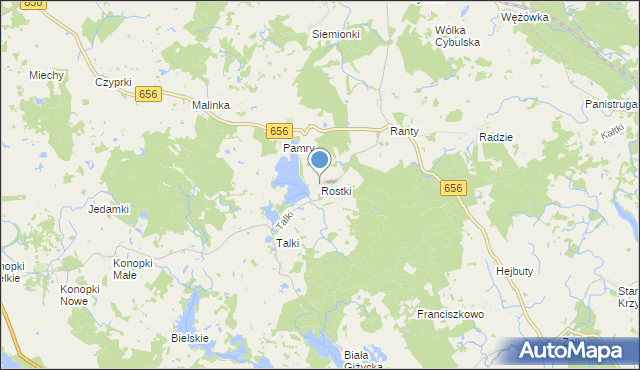 mapa Rostki, Rostki gmina Wydminy na mapie Targeo