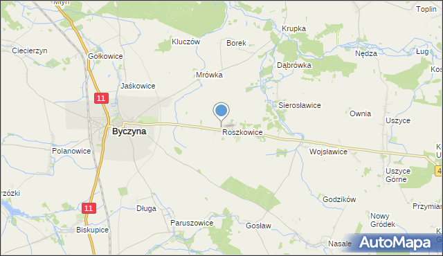 mapa Roszkowice, Roszkowice gmina Byczyna na mapie Targeo