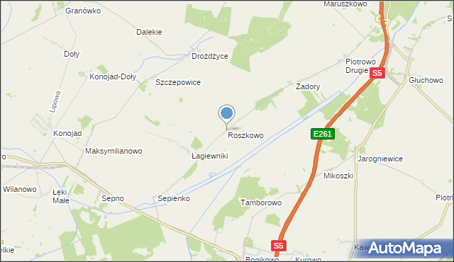 mapa Roszkowo, Roszkowo gmina Czempiń na mapie Targeo