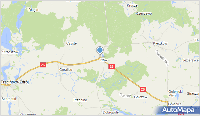 mapa Rów, Rów gmina Myślibórz na mapie Targeo