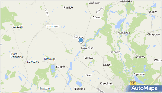 mapa Rówienko, Rówienko gmina Barlinek na mapie Targeo