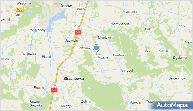 mapa Rozalin, Rozalin gmina Strachówka na mapie Targeo