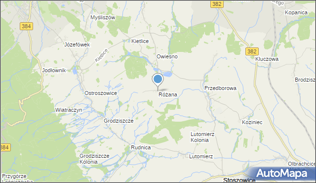 mapa Różana, Różana gmina Stoszowice na mapie Targeo