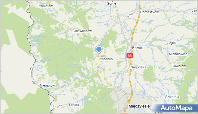 mapa Różanka, Różanka gmina Międzylesie na mapie Targeo