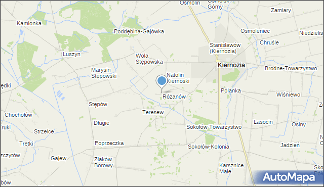 mapa Różanów, Różanów gmina Kiernozia na mapie Targeo