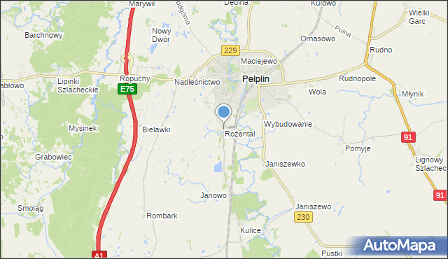 mapa Rożental, Rożental gmina Pelplin na mapie Targeo