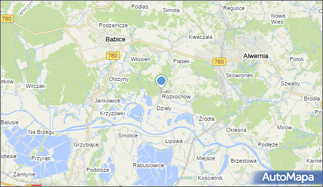 mapa Rozkochów, Rozkochów gmina Babice na mapie Targeo
