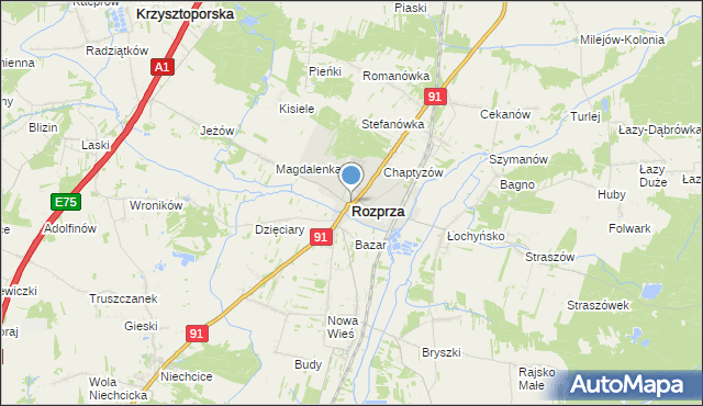mapa Rozprza, Rozprza powiat piotrkowski na mapie Targeo