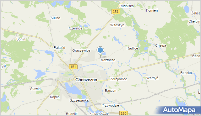 mapa Roztocze, Roztocze gmina Choszczno na mapie Targeo