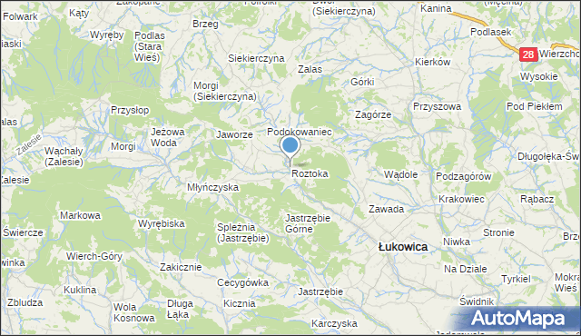 mapa Roztoka, Roztoka gmina Łukowica na mapie Targeo