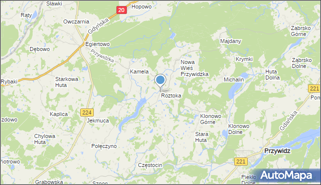 mapa Roztoka, Roztoka gmina Przywidz na mapie Targeo