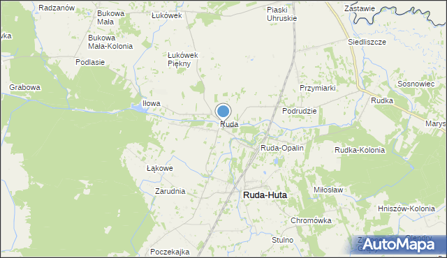 mapa Ruda-Kolonia, Ruda-Kolonia gmina Ruda-Huta na mapie Targeo