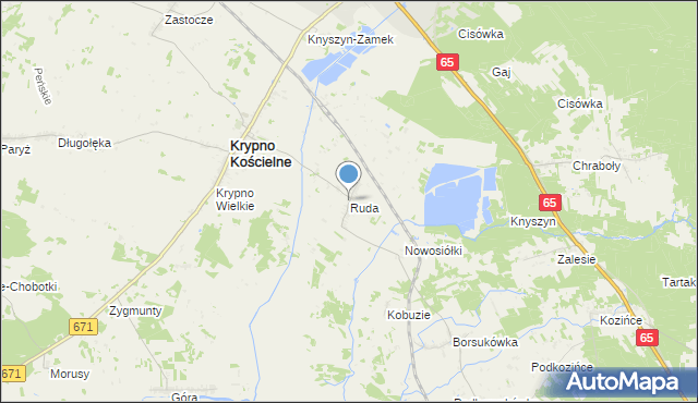 mapa Ruda, Ruda gmina Krypno na mapie Targeo