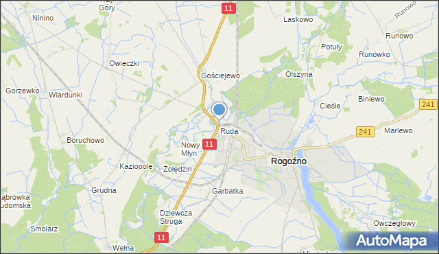 mapa Ruda, Ruda gmina Rogoźno na mapie Targeo