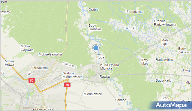 mapa Ruda, Ruda gmina Skierniewice na mapie Targeo