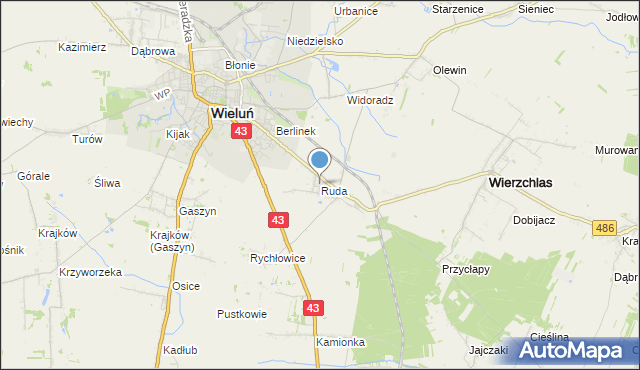 mapa Ruda, Ruda gmina Wieluń na mapie Targeo