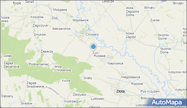 mapa Rudawa, Rudawa gmina Złota na mapie Targeo