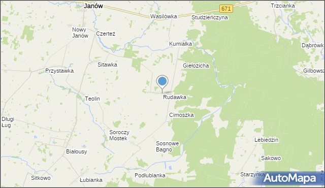 mapa Rudawka, Rudawka gmina Janów na mapie Targeo