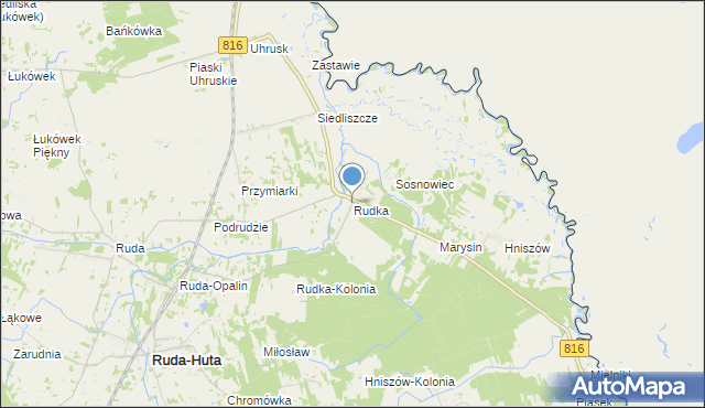 mapa Rudka, Rudka gmina Ruda-Huta na mapie Targeo